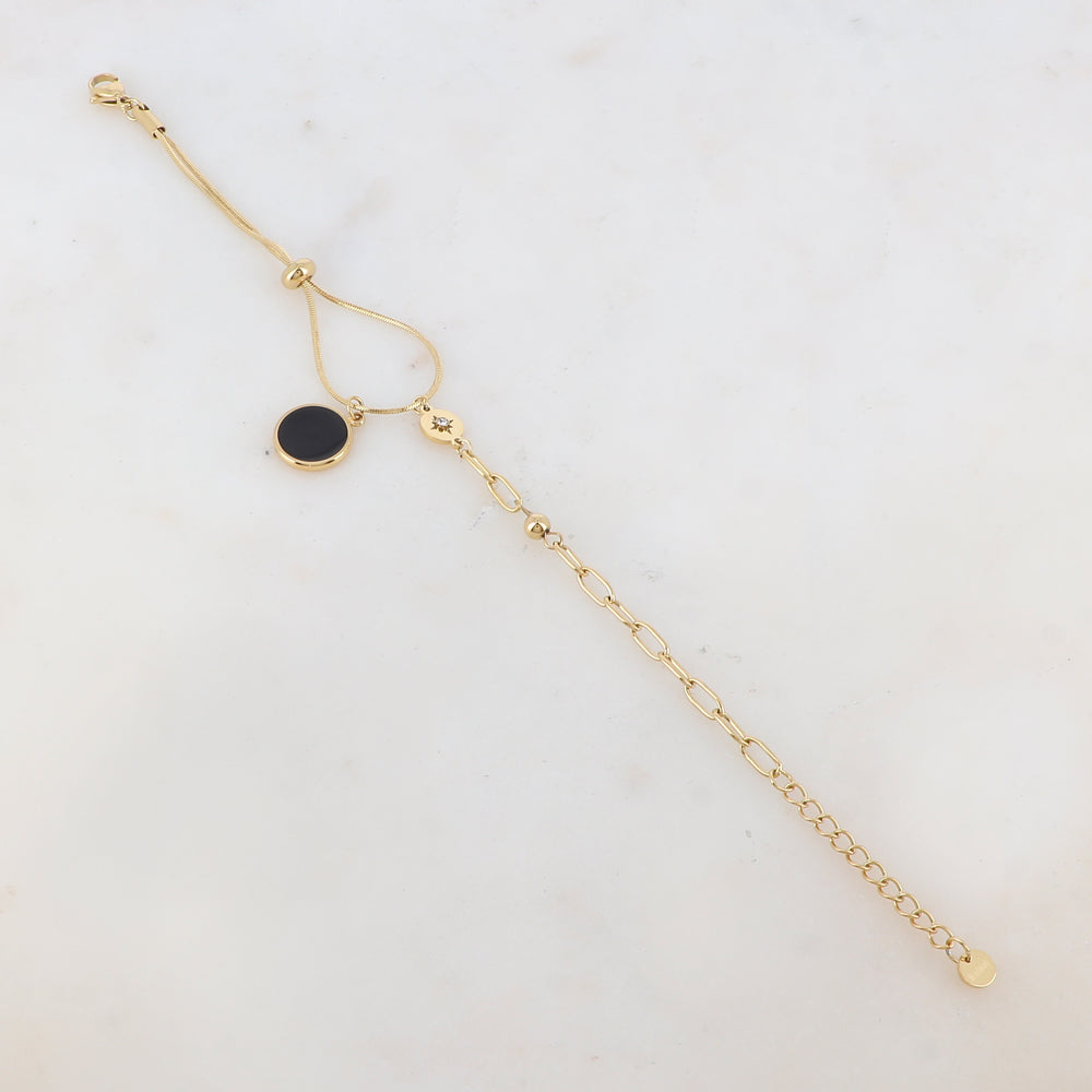 Bracelet en maille avec pièce ronde émaillée, strass, étoile, petite boule et rondelle