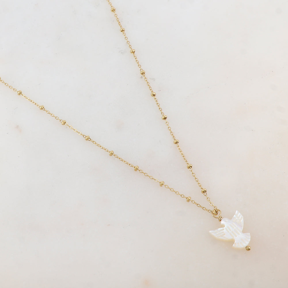 Collier avec pendentif oiseau en nacre (40+5CM)