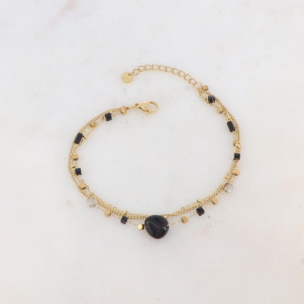 Bracelet trois rangs avec pâtes de verre et pierres naturelles