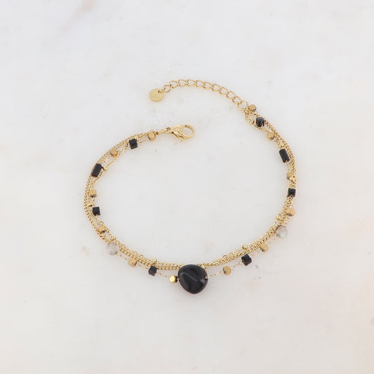 Bracelet trois rangs avec pâtes de verre et pierres naturelles
