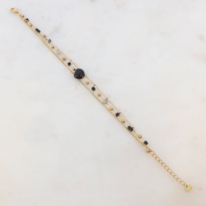 Bracelet trois rangs avec pâtes de verre et pierres naturelles