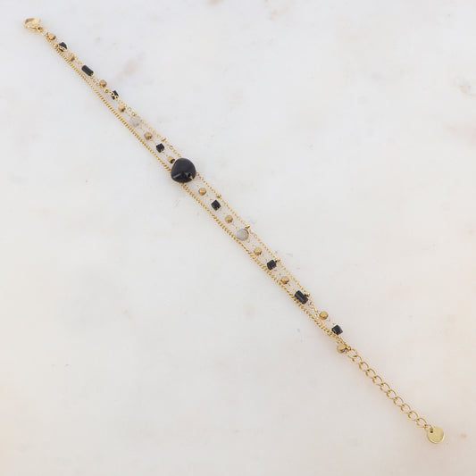 Bracelet trois rangs avec pâtes de verre et pierres naturelles