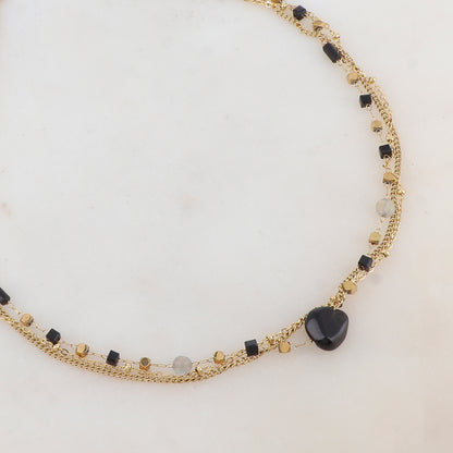 Collier 3 rangs avec pâtes de verre et pierres naturelles (40+5CM)