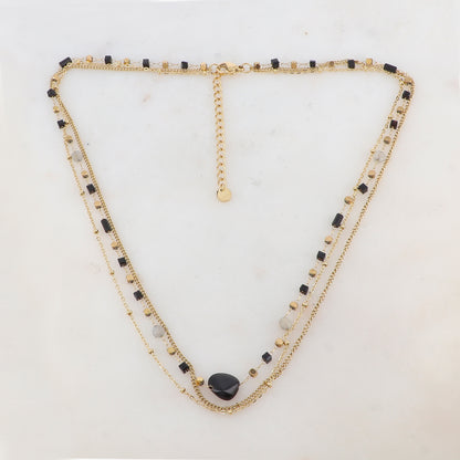 Collier 3 rangs avec pâtes de verre et pierres naturelles (40+5CM)