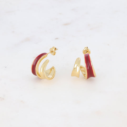 Créoles à puce double rangs avec émail 1,8 cm.