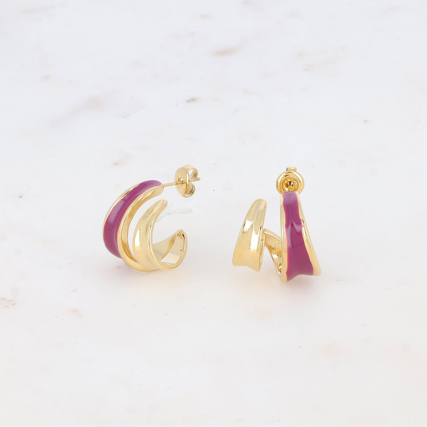 Créoles à puce double rangs avec émail 1,8 cm.