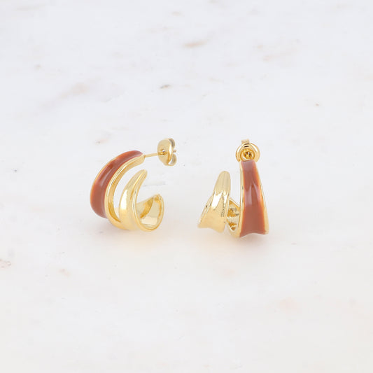 Créoles à puce double rangs avec émail 1,8 cm.