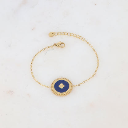 Bracelet avec pièce ronde émaillée, fleur gravée