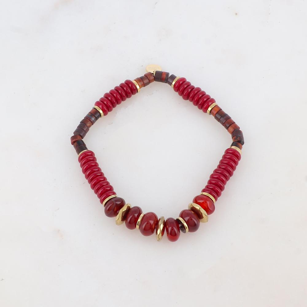 Bracelet élastique avec pierres naturelles et perles heishi