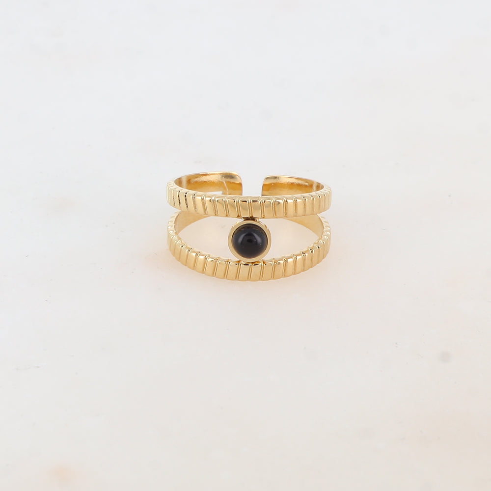 Bague 2 rangs avec pierre naturelle