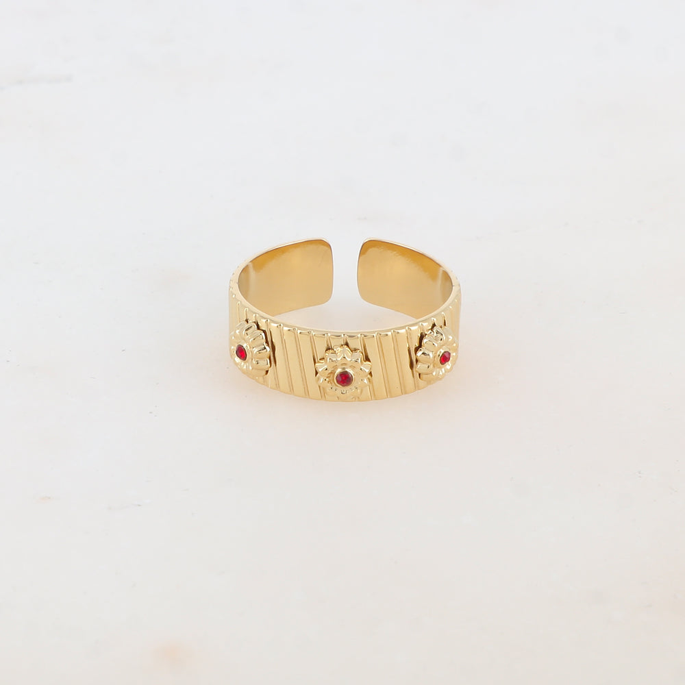 Bague avec 3 fleurs et strass