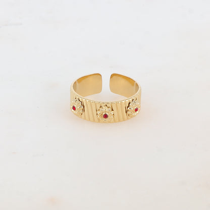 Bague avec 3 fleurs et strass