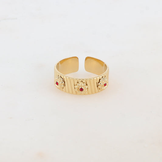 Bague avec 3 fleurs et strass
