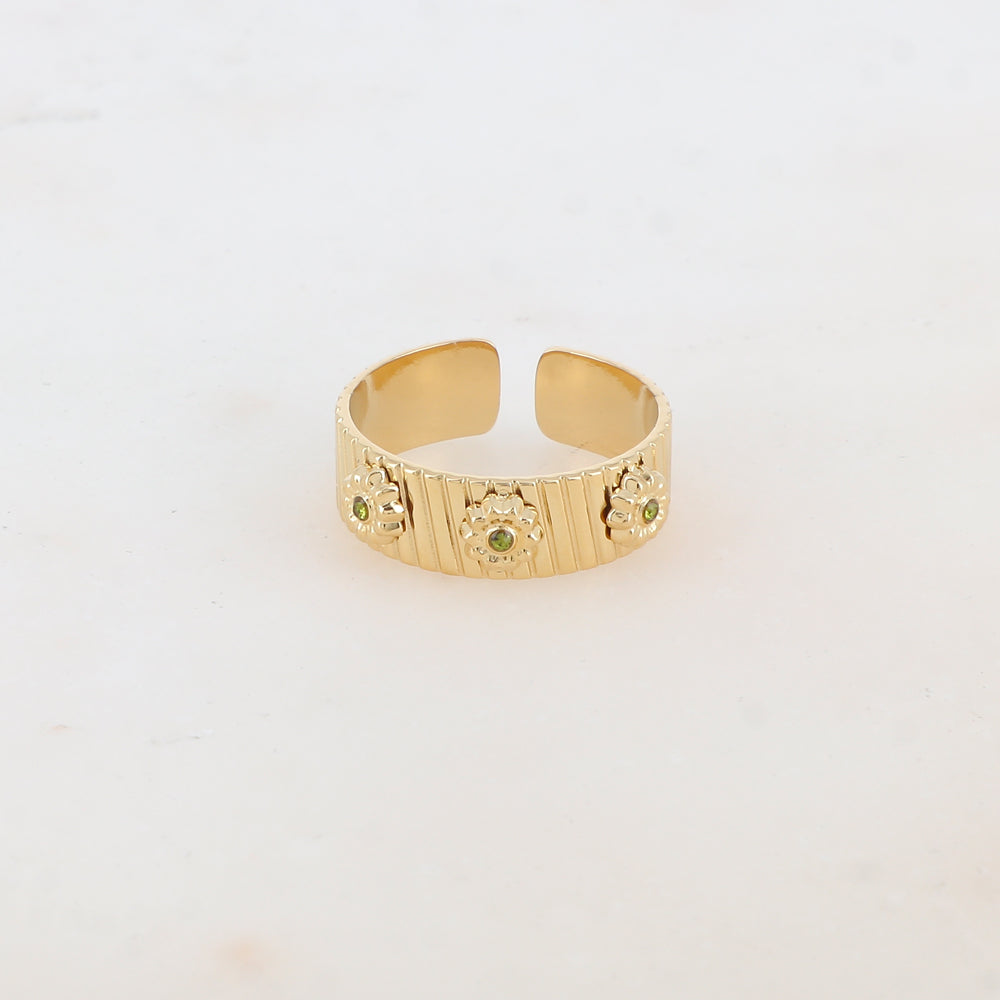 Bague avec 3 fleurs et strass