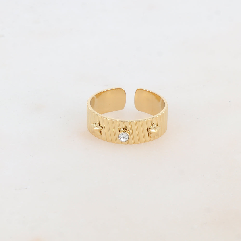 Bague avec 2 étoiles et 1 strass