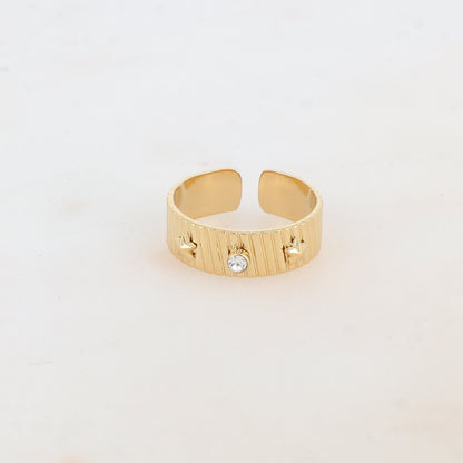 Bague avec 2 étoiles et 1 strass