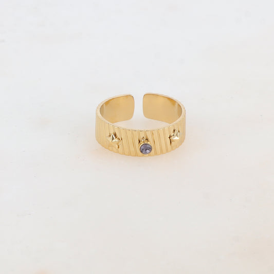 Bague avec 2 étoiles et 1 strass