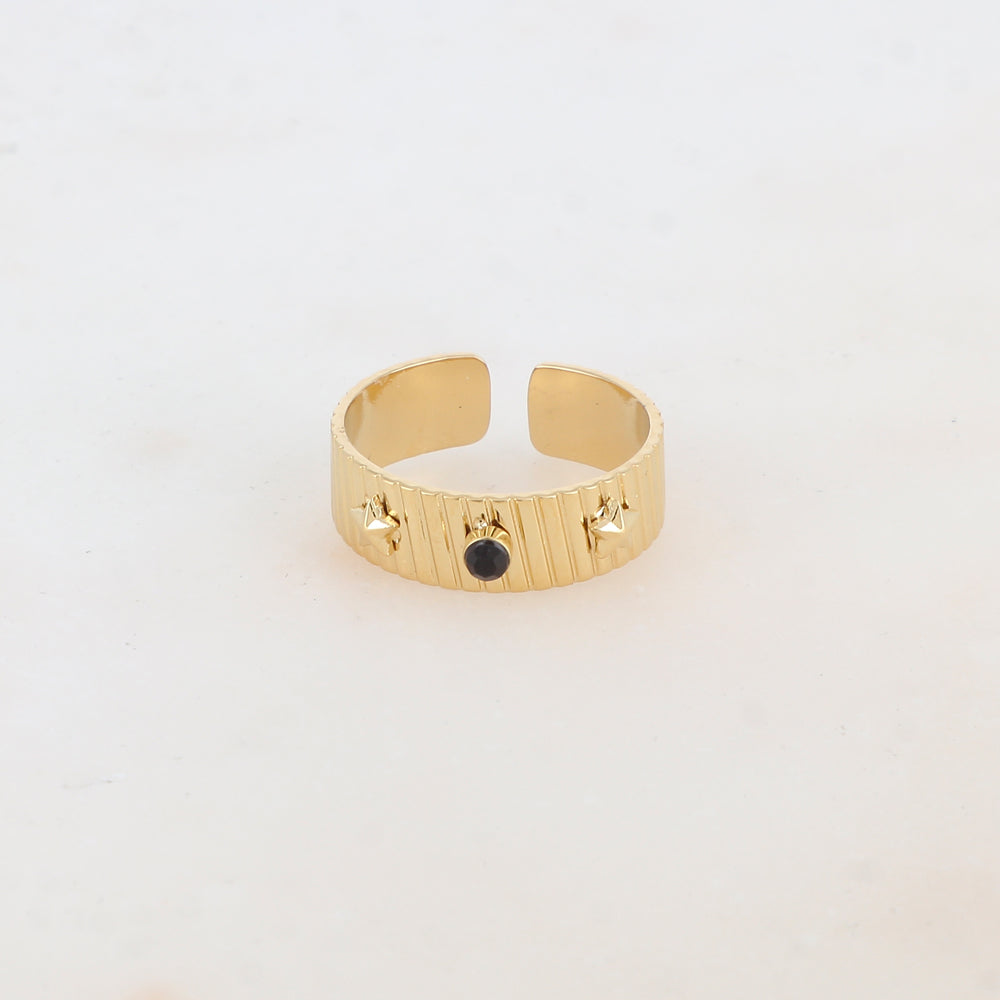 Bague avec 2 étoiles et 1 strass