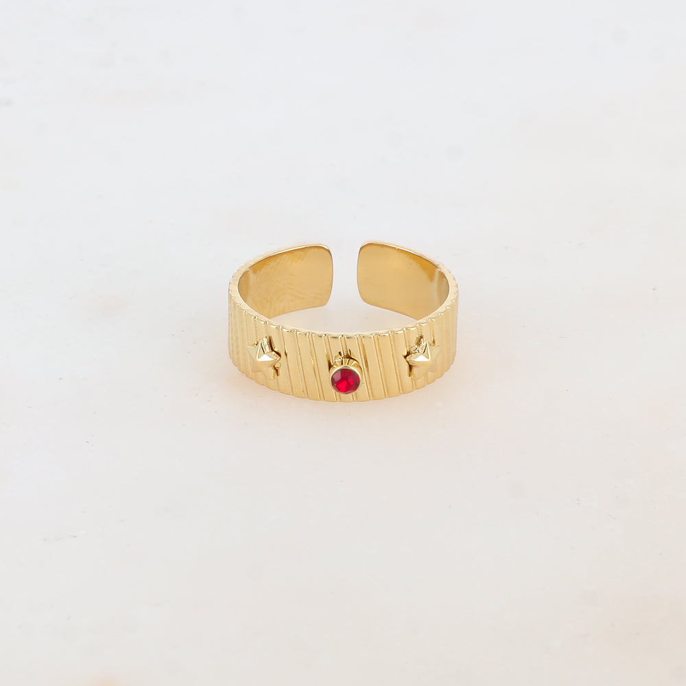 Bague avec 2 étoiles et 1 strass