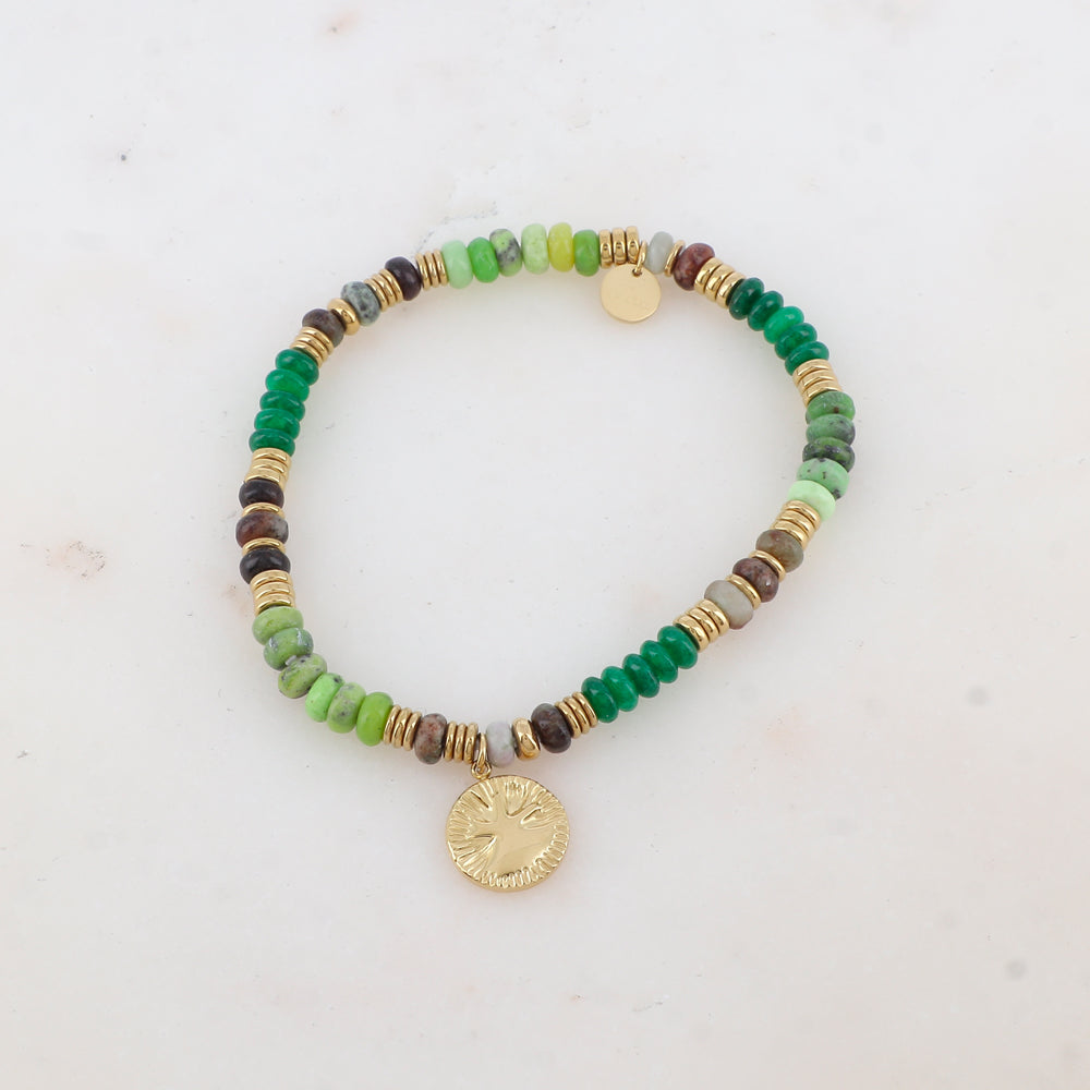 Bracelet élastique avec pampille ronde et pierres naturelles