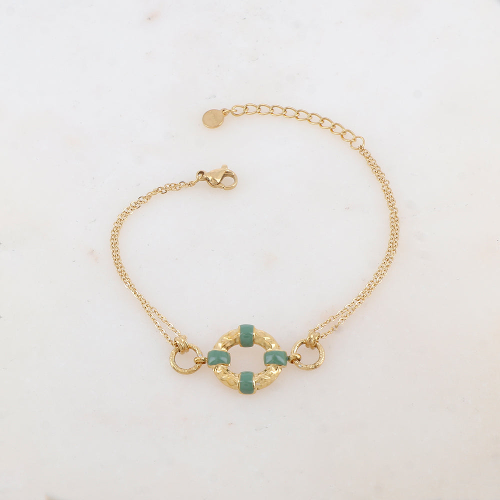 Bracelet avec 2 anneaux et pièce géométrique émaillé