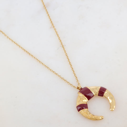Sautoir avec pendentif géométrique corne émaillé rouge 80+10 cm