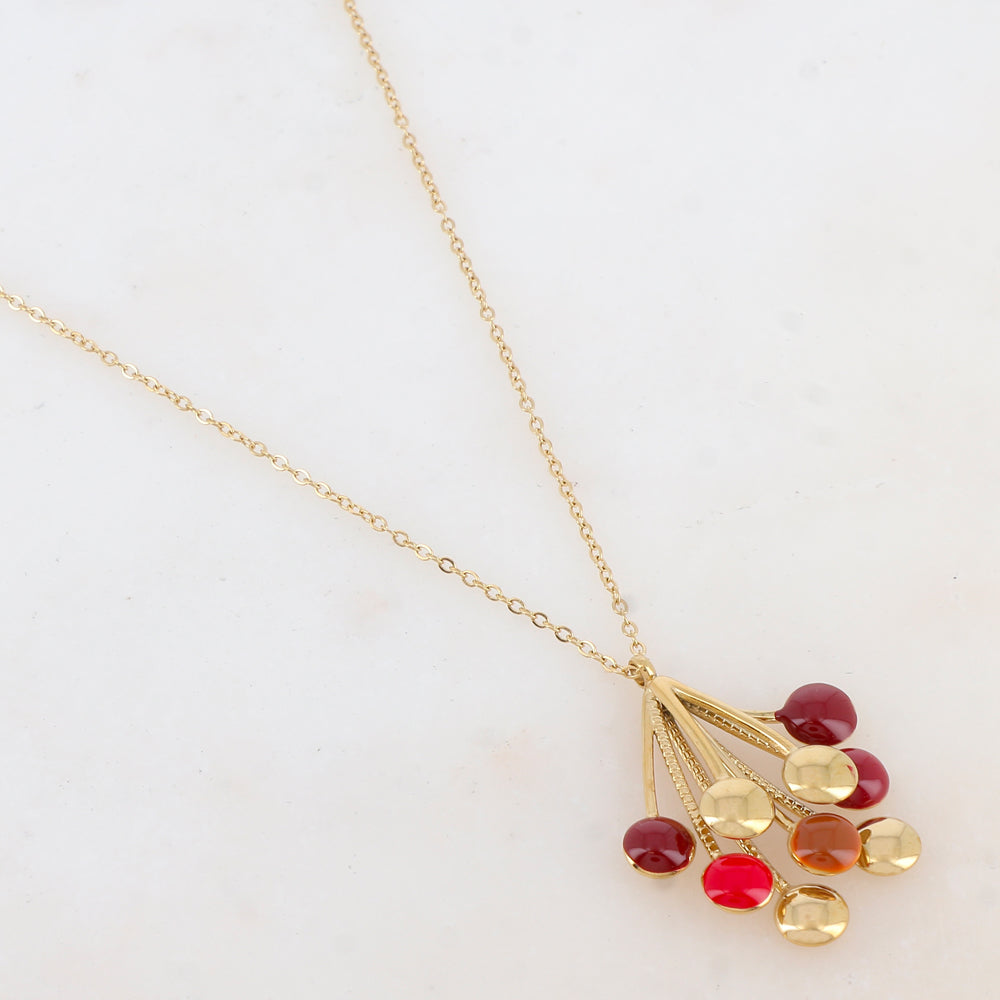 Collier avec pendentif multi-tiges, pièces rondes émaillées (38+7CM)