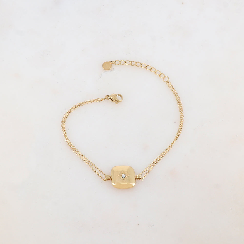 Bracelet avec pièce carrée, étoile et strass