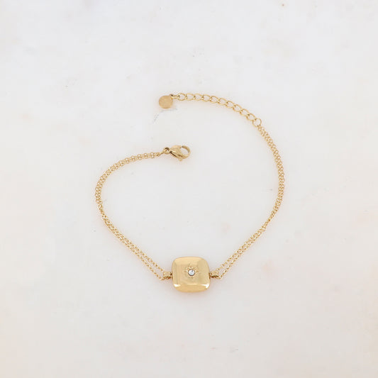 Bracelet avec pièce carrée, étoile et strass