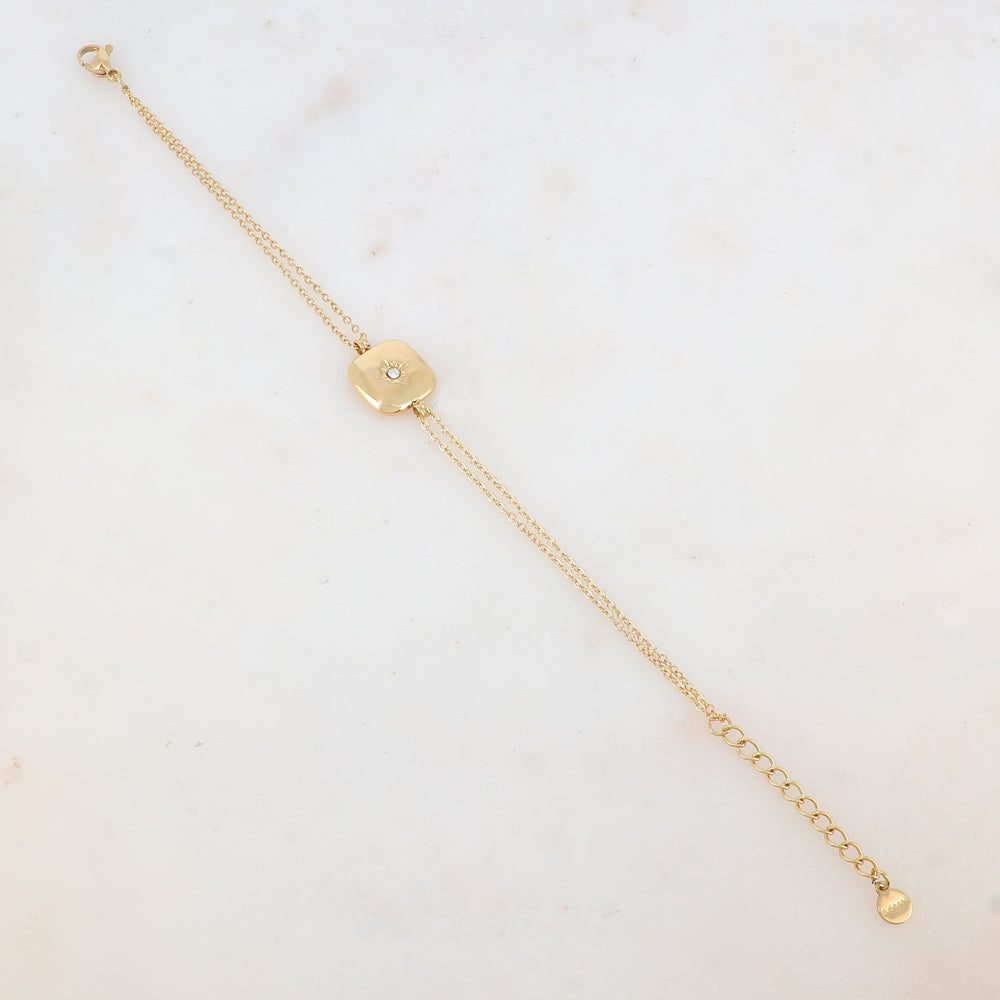 Bracelet avec pièce carrée, étoile et strass