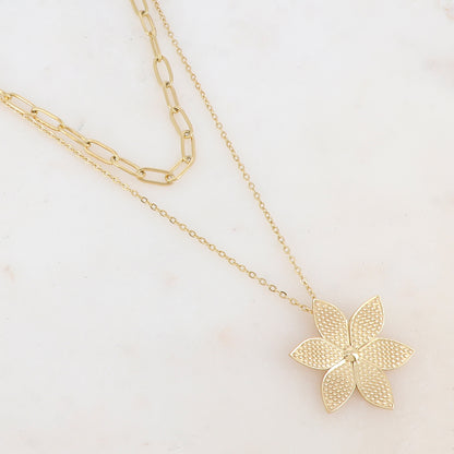 Collier double rangs avec pendentif fleur (39/46+7CM)