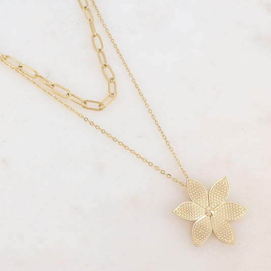 Collier double rangs avec pendentif fleur (39/46+7CM)