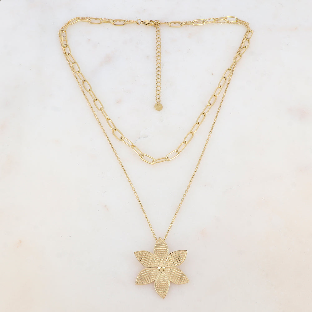 Collier double rangs avec pendentif fleur (39/46+7CM)