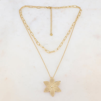 Collier double rangs avec pendentif fleur (39/46+7CM)