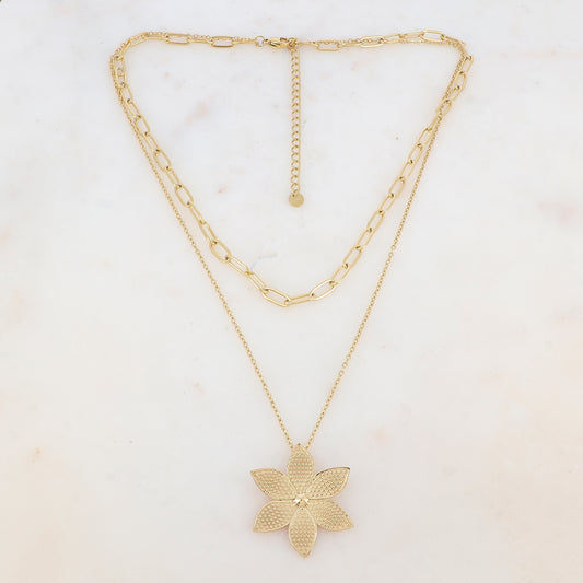 Collier double rangs avec pendentif fleur (39/46+7CM)