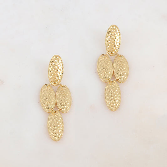 B.O à puce pendantes avec 4 pièces ovales martelées 2,4 x 6,9 cm.