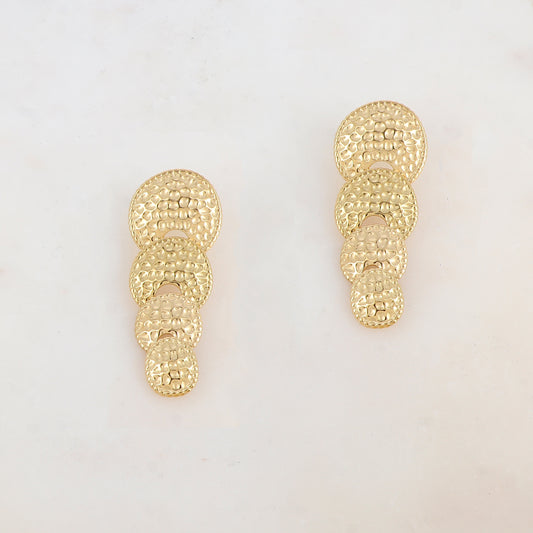B.O à puce pendantes avec 4 pièces rondes martelées 2,2 x 5,4 cm