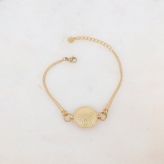 Bracelet avec anneaux, pièce ronde martelée