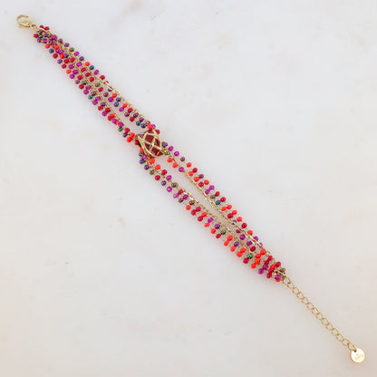 Bracelet trois rangs avec pâtes de verre et pièce émaillée style graphique