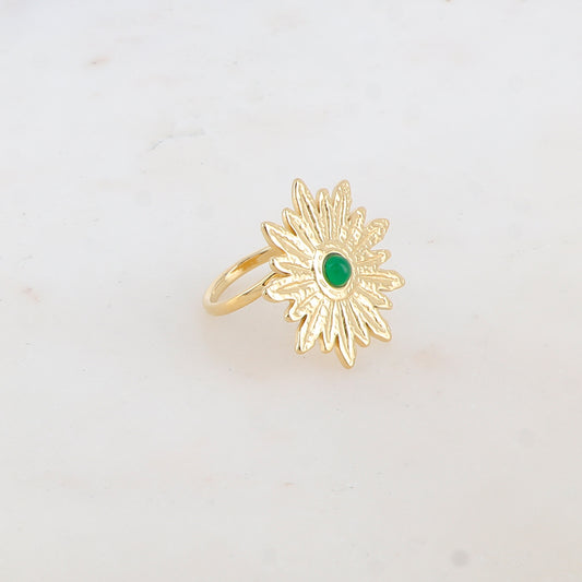 Bague fleur avec pierre naturelle - Jade vert