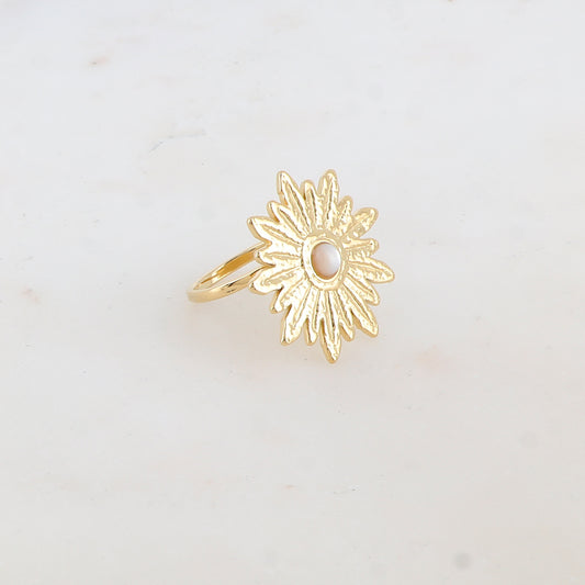 Bague fleur avec pierre naturelle