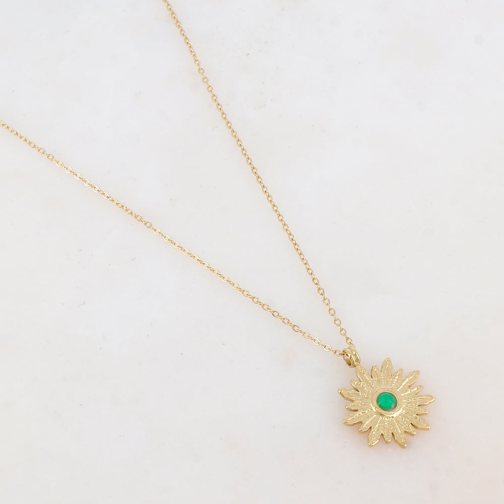 Collier avec pendentif fleur et pierre naturelle (40+5CM)