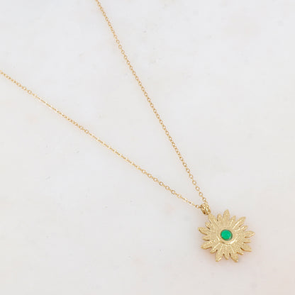 Collier avec pendentif fleur et pierre naturelle (40+5CM)