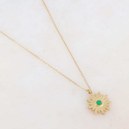 Collier avec pendentif fleur et pierre naturelle (40+5CM)