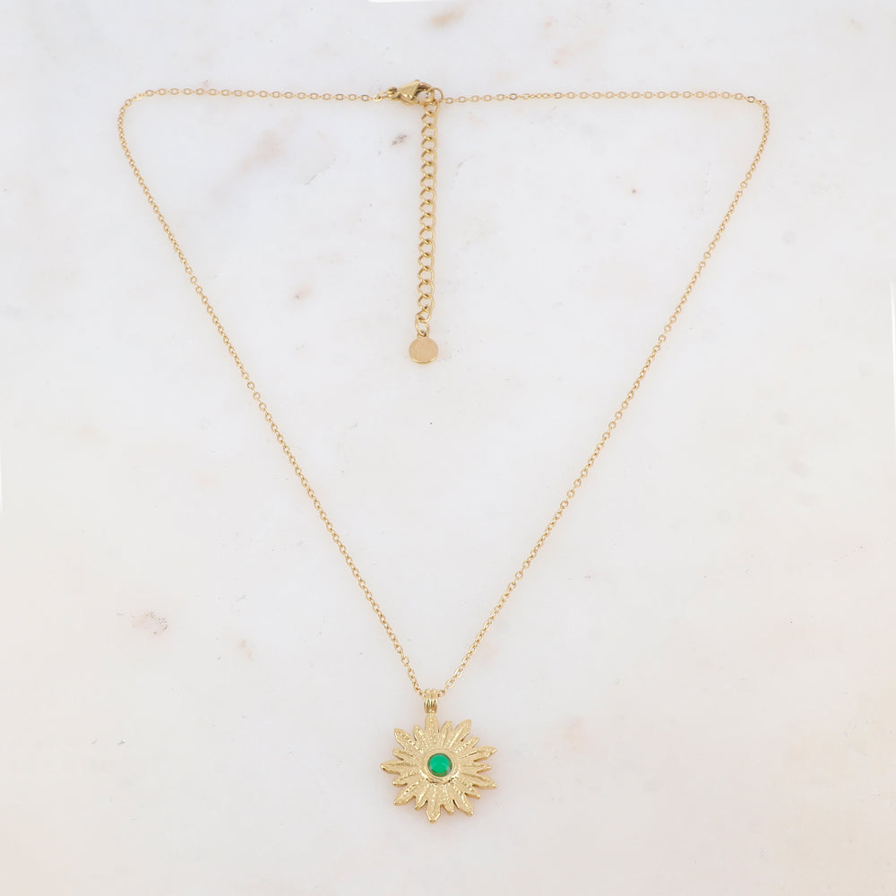 Collier avec pendentif fleur et pierre naturelle (40+5CM)