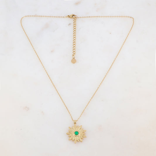 Collier avec pendentif fleur et pierre naturelle (40+5CM)
