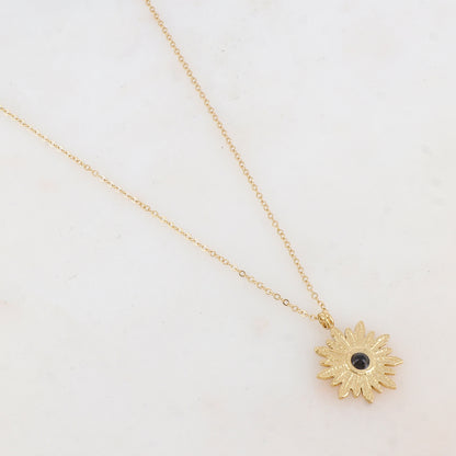 Collier avec pendentif fleur et pierre naturelle (40+5CM)