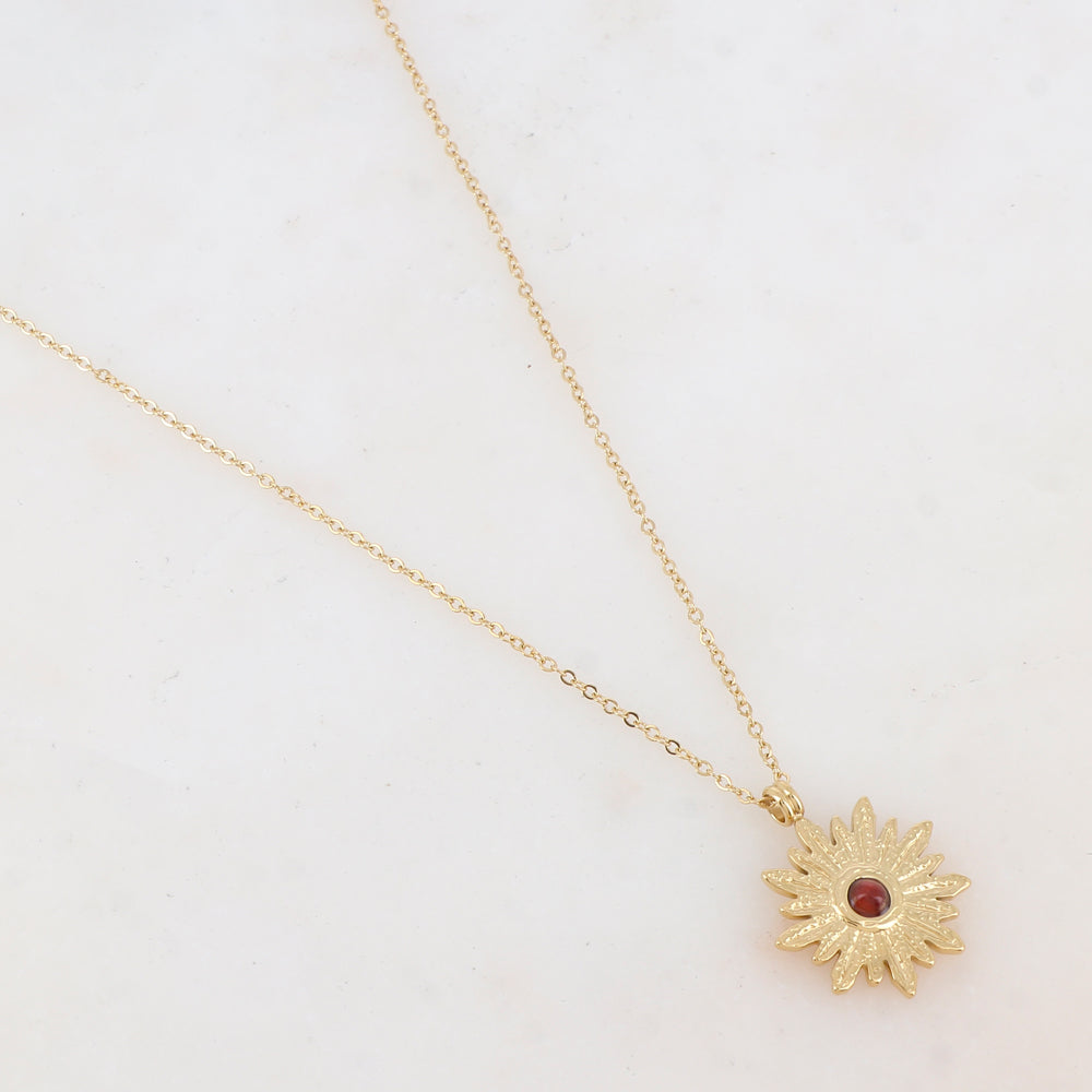Collier avec pendentif fleur et pierre naturelle (40+5CM)