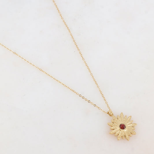 Collier avec pendentif fleur et pierre naturelle (40+5CM)