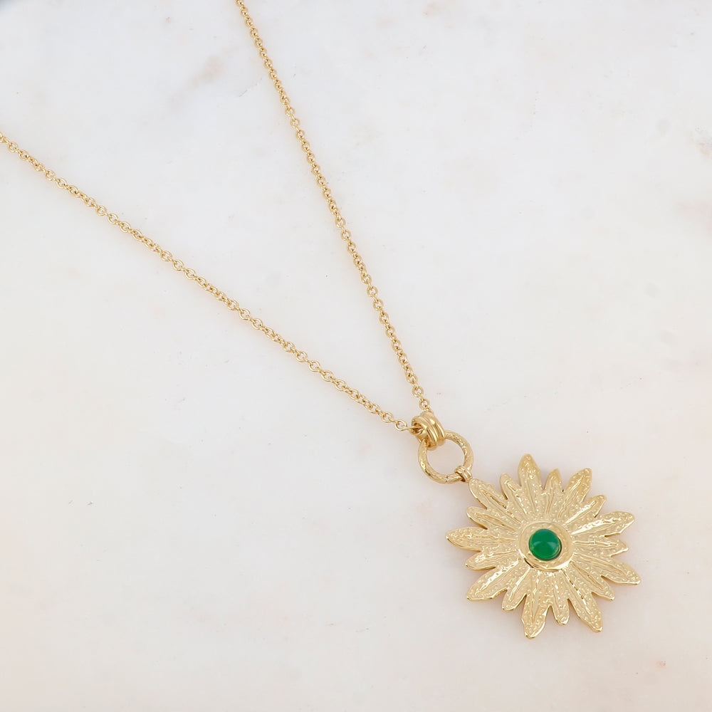 Sautoir avec pendentif fleur, pierre naturelle (80+10CM)